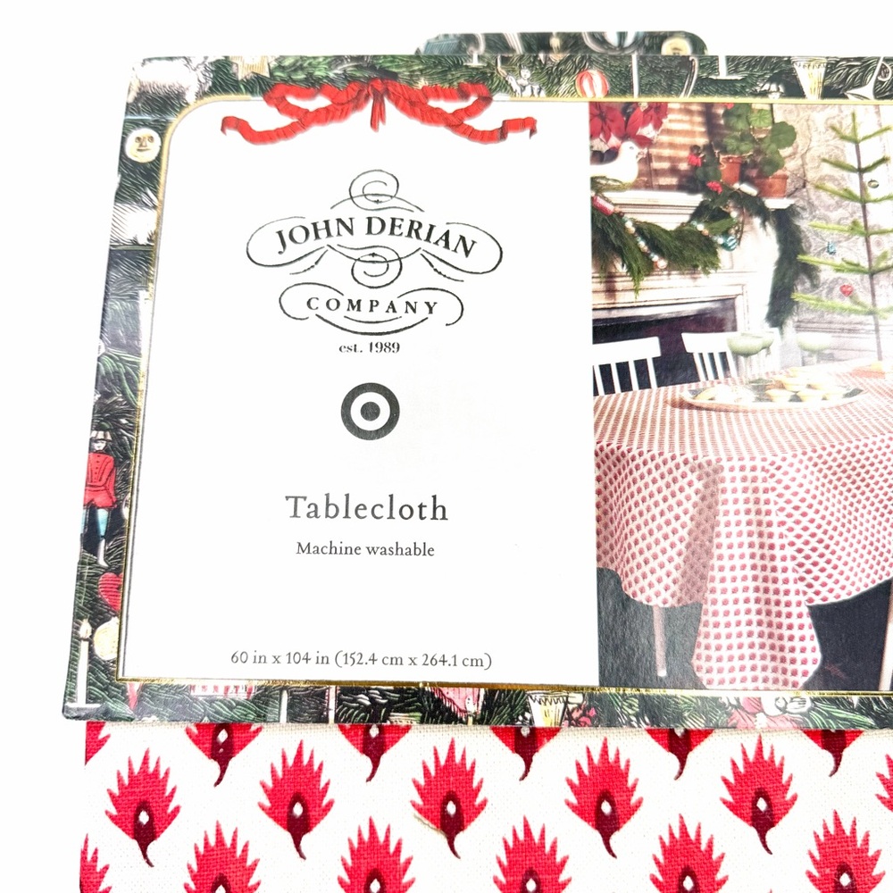 John Derian for Target 84"x60" Red Leaf-Like Print on Cream Table Cloth NWT - Picture 7 of 10
